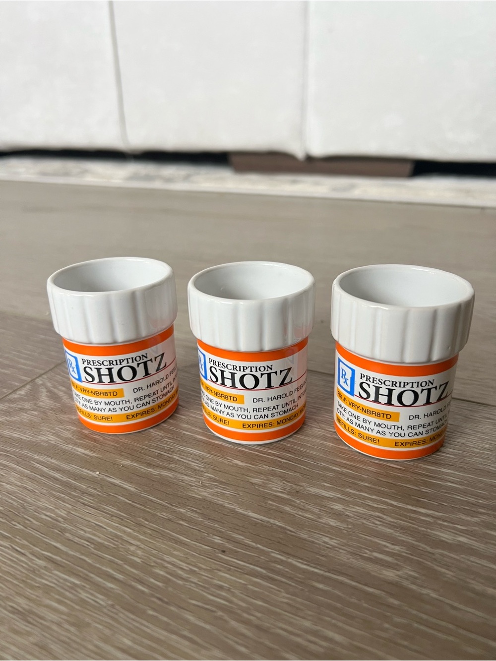 3 Pack RX Prescription Shot Glasses Ceramic Pill Bottle Bar Set
